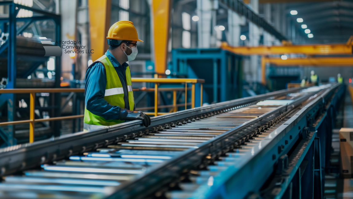 technician inspecting modular belt conveyor for upgrades